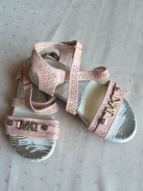 Michael Kors Pink Perforated Girls' Logo Strap Sandals